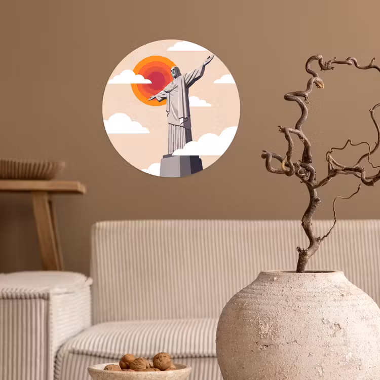 Monument - Stad - Zonsondergang - Minimalistisch - Oranje Wandcirkel behangsticker klein -sfeer1