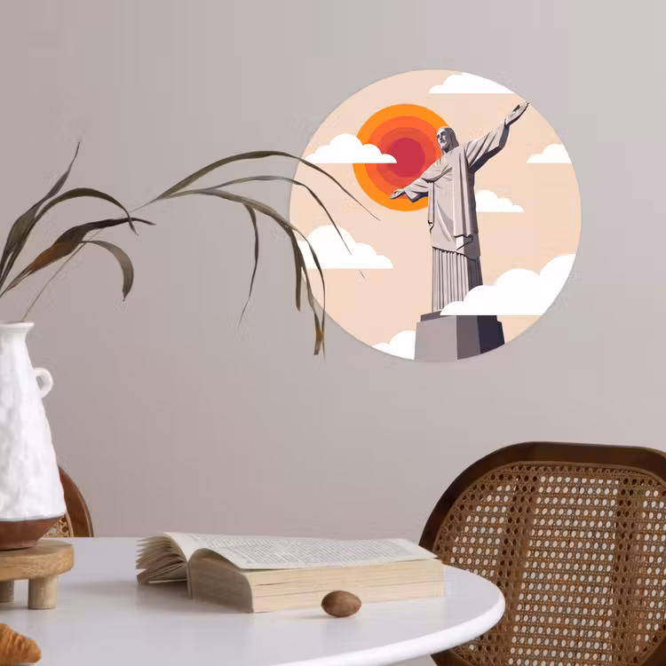 Monument - Stad - Zonsondergang - Minimalistisch - Oranje Wandcirkel behangsticker klein -sfeer3