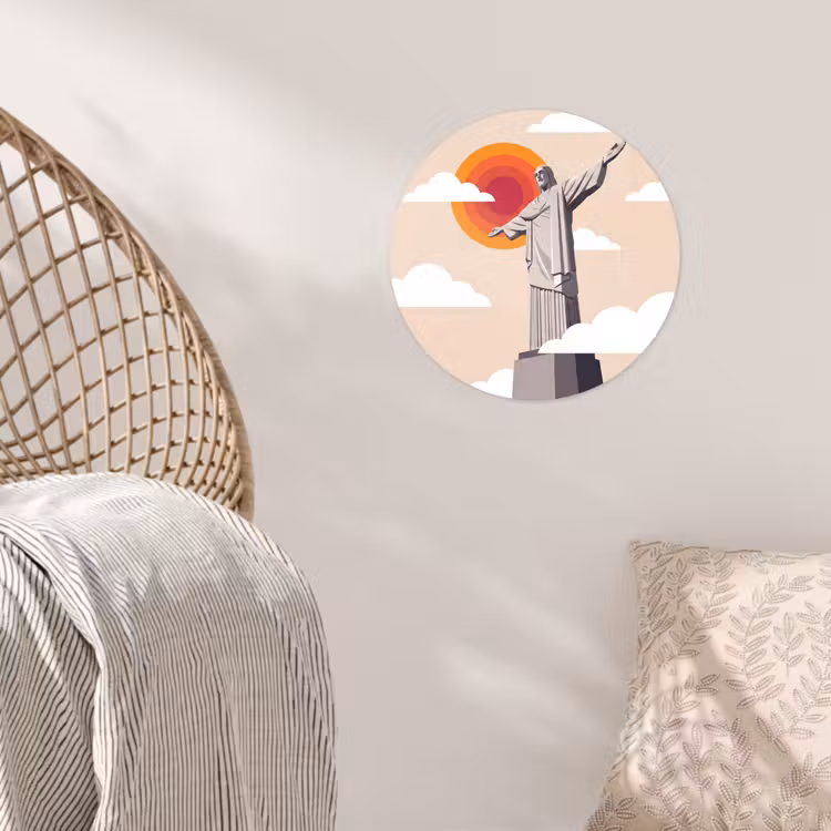 Monument - Stad - Zonsondergang - Minimalistisch - Oranje Wandcirkel behangsticker klein -sfeer4