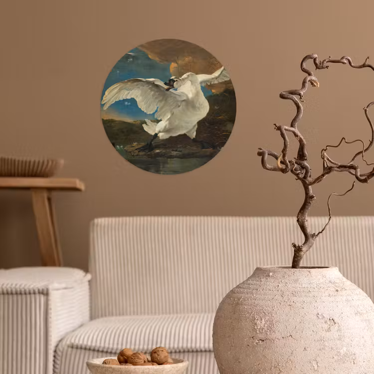De bedreigde zwaan - Schilderij van Jan Asselijn Wandcirkel behangsticker klein -sfeer1