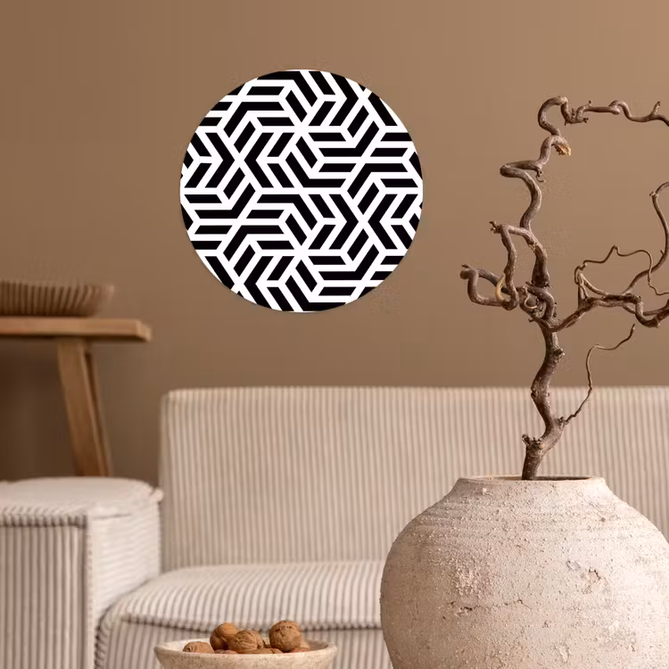 Design - Geometrie - Patroon - Zwart - Wit Wandcirkel behangsticker klein 186 -sfeer1