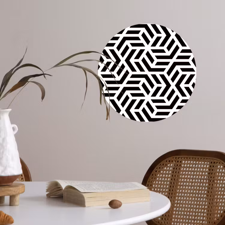 Design - Geometrie - Patroon - Zwart - Wit Wandcirkel behangsticker klein 186 -sfeer3
