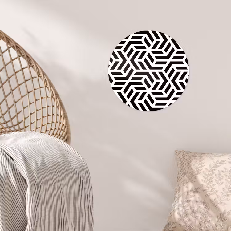 Design - Geometrie - Patroon - Zwart - Wit Wandcirkel behangsticker klein 186 -sfeer4