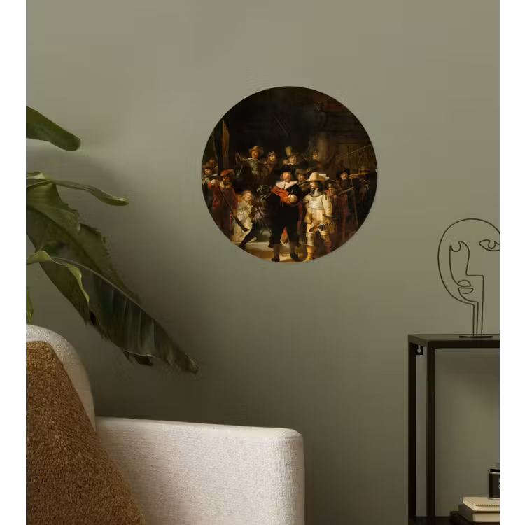 De Nachtwacht - Schilderij van Rembrandt van Rijn Wandcirkel behangsticker klein -sfeer2