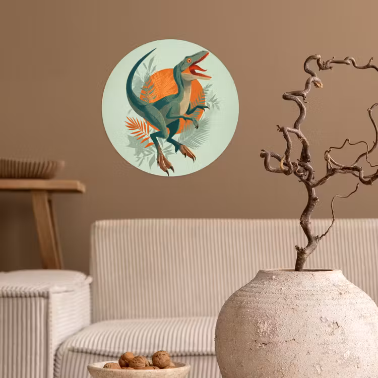 Dino - Bladeren - Grafisch - Groen Wandcirkel behangsticker klein -sfeer1