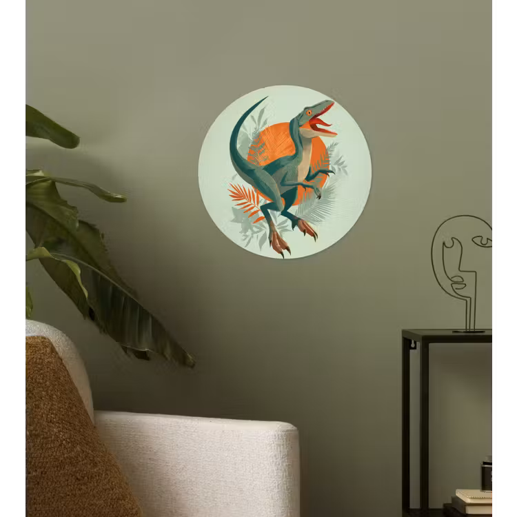 Dino - Bladeren - Grafisch - Groen Wandcirkel behangsticker klein -sfeer2