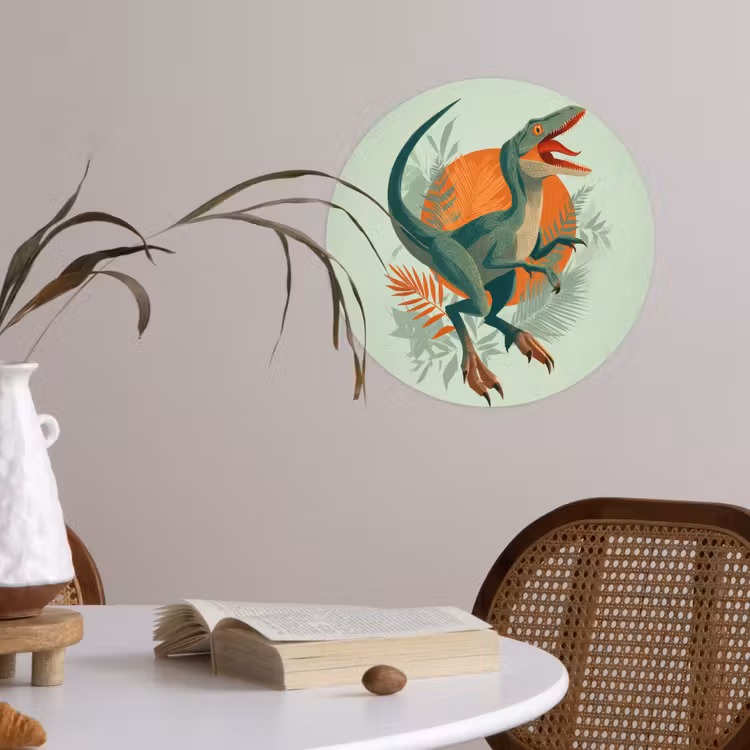 Dino - Bladeren - Grafisch - Groen Wandcirkel behangsticker klein -sfeer3