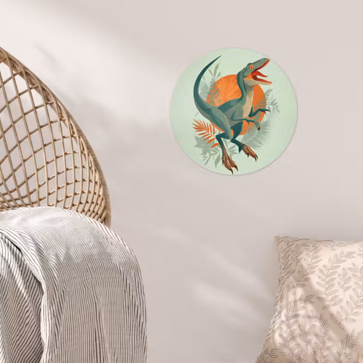 Dino - Bladeren - Grafisch - Groen Wandcirkel behangsticker klein -sfeer4