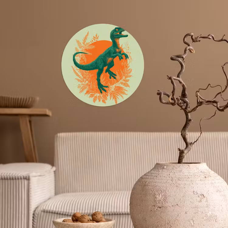 Dinosaurus - Groen - Planten - Cirkel Wandcirkel behangsticker klein -sfeer1
