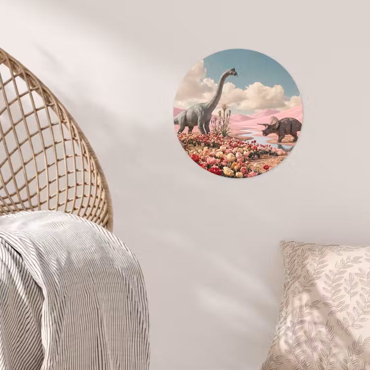 Runde Tapete - Dinosaurier – Rosa – Landschaft - Dinosaurus - Roze - Landschap Wandcirkel behangsticker klein