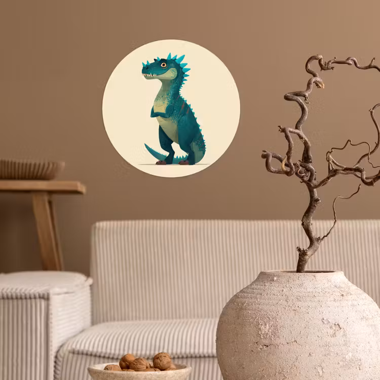 Dinosaurus - Turquoise - Stekels Wandcirkel behangsticker klein -sfeer1