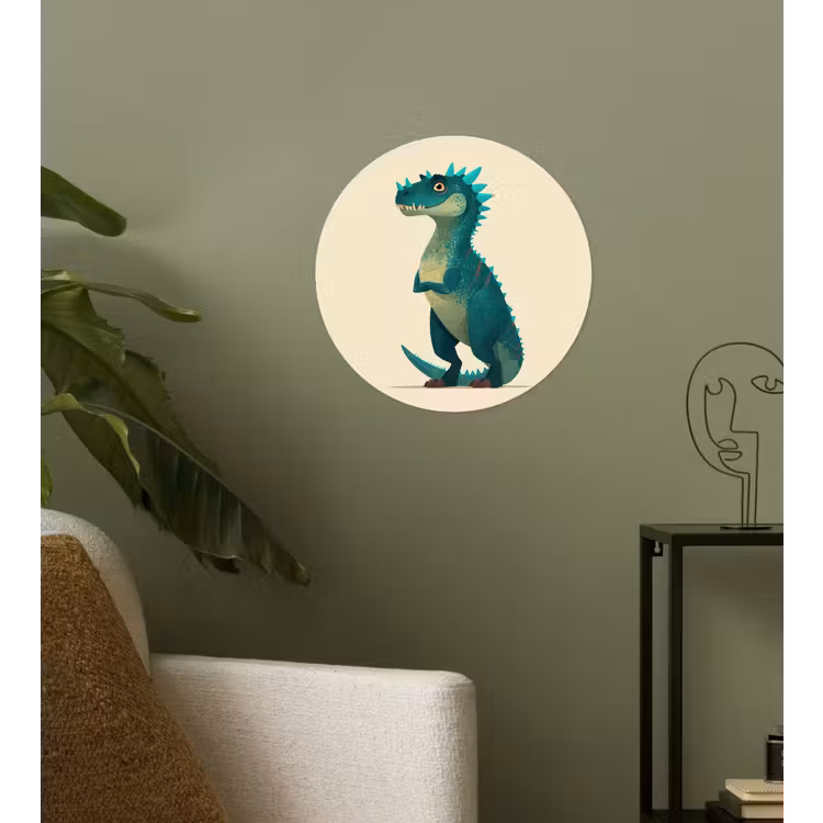 Dinosaurus - Turquoise - Stekels Wandcirkel behangsticker klein -sfeer2