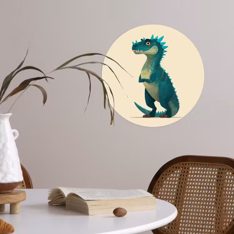 Dinosaurus - Turquoise - Stekels Wandcirkel behangsticker klein -sfeer3