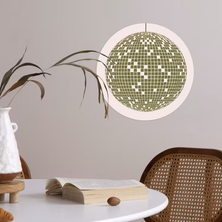 Disco - Bal - Groen - Abstract - Modern Wandcirkel behangsticker klein -sfeer3