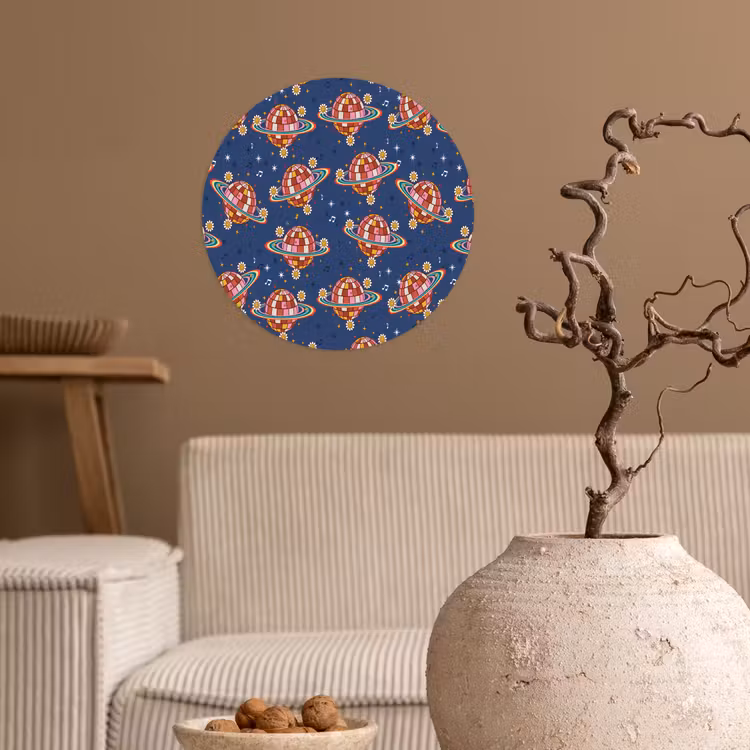 Disco - Blauw - Patroon Wandcirkel behangsticker klein 186 -sfeer1