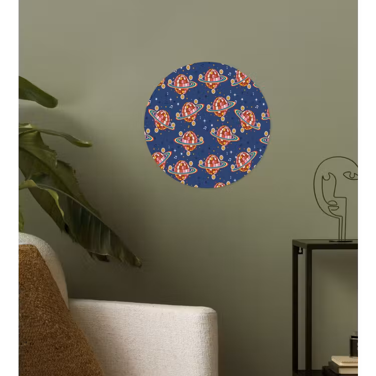Disco - Blauw - Patroon Wandcirkel behangsticker klein 186 -sfeer2