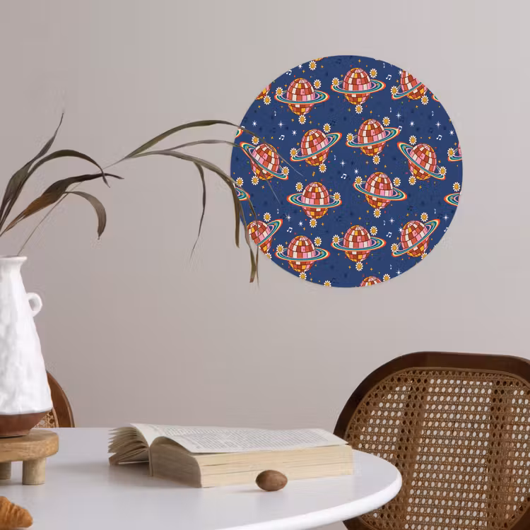 Disco - Blauw - Patroon Wandcirkel behangsticker klein 186 -sfeer3