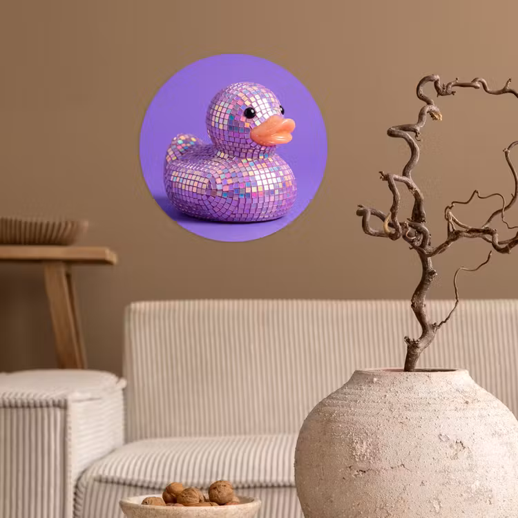 Disco - Eend - Paars Wandcirkel behangsticker klein -sfeer1