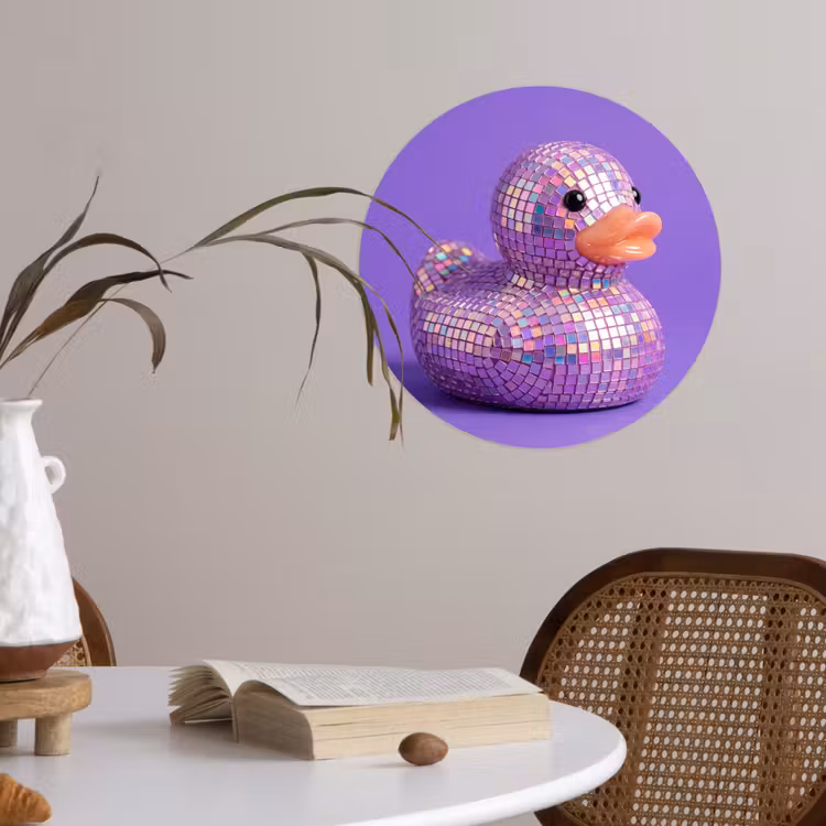 Disco - Eend - Paars Wandcirkel behangsticker klein -sfeer3