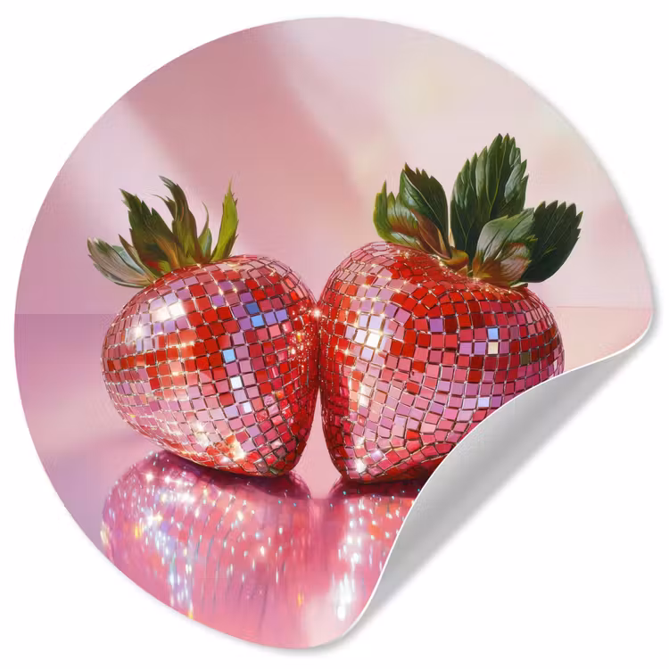 Disco - Fruit - Glitter - Strawberry Wandcirkel behangsticker klein -3d