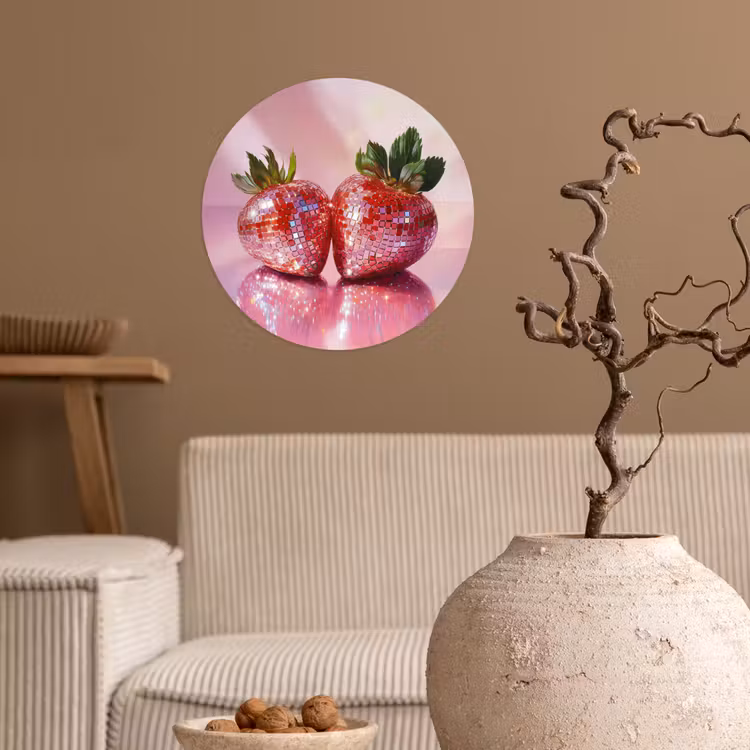 Disco - Fruit - Glitter - Strawberry Wandcirkel behangsticker klein -sfeer1