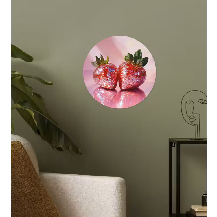 Disco - Fruit - Glitter - Strawberry Wandcirkel behangsticker klein -sfeer2