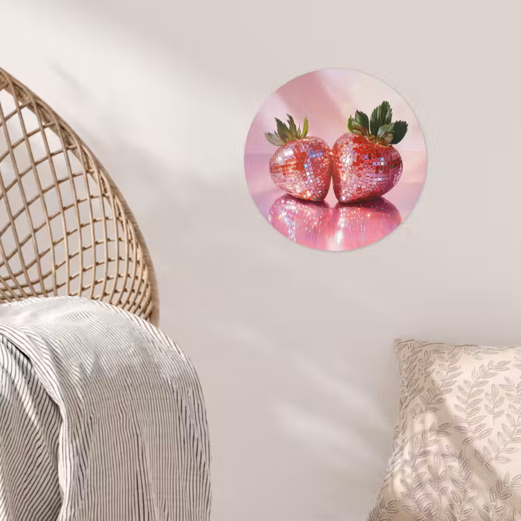 Disco - Fruit - Glitter - Strawberry Wandcirkel behangsticker klein -sfeer4