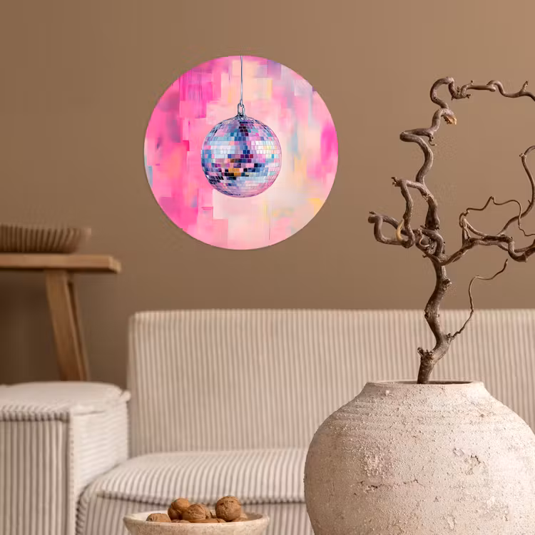 Discobal - Pink - Verf Wandcirkel behangsticker klein -sfeer1