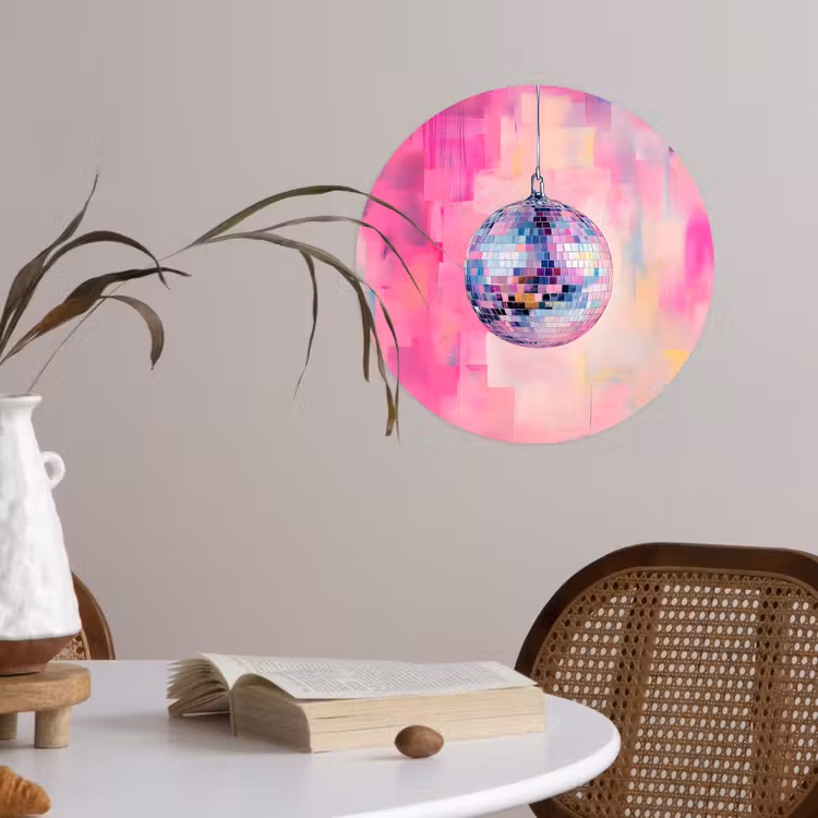 Discobal - Pink - Verf Wandcirkel behangsticker klein -sfeer3