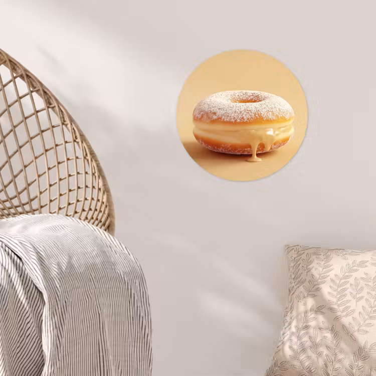 Donut - Romig - Poedersuiker - Beige Wandcirkel behangsticker klein -sfeer4