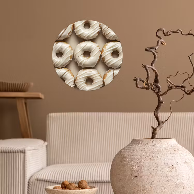 Donuts - Chocolade - Wit - Beige Wandcirkel behangsticker klein -sfeer1