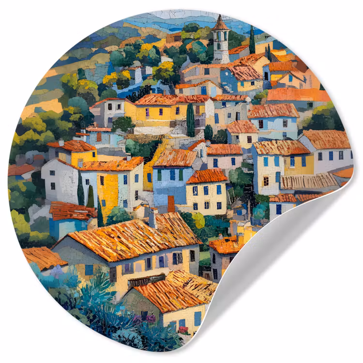 Dorp - Heuvels - Landschap - Bomen Wandcirkel behangsticker klein -3d