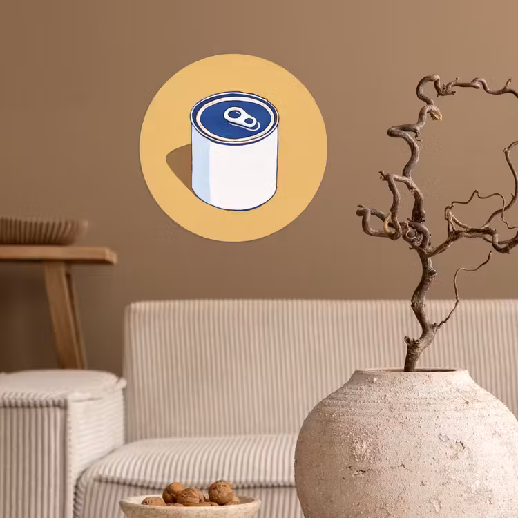 Blikje - Minimalistisch - Blauw - Illustratie Wandcirkel behangsticker klein -sfeer1
