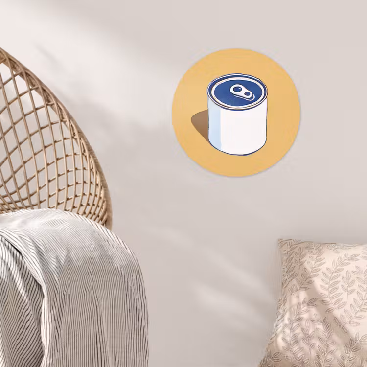 Blikje - Minimalistisch - Blauw - Illustratie Wandcirkel behangsticker klein -sfeer4