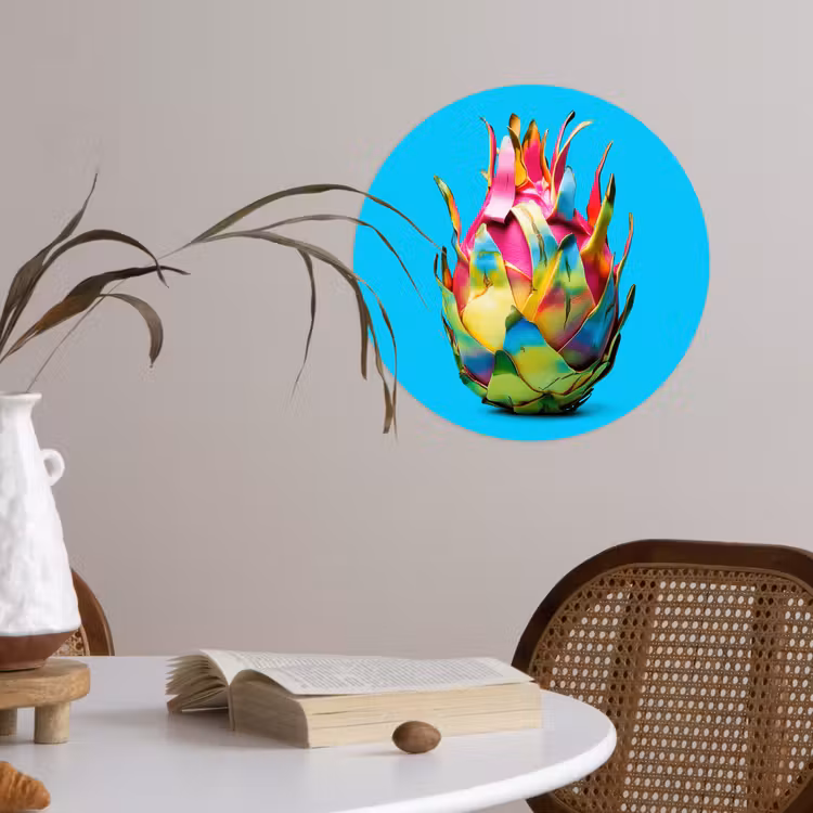 Drakenfruit - Blauw - Levendig Wandcirkel behangsticker klein -sfeer3
