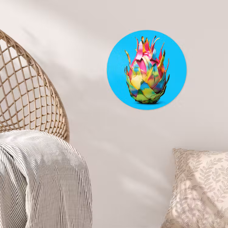 Drakenfruit - Blauw - Levendig Wandcirkel behangsticker klein -sfeer4