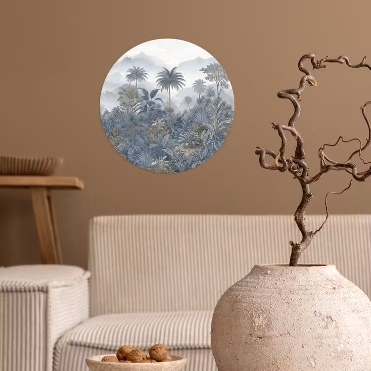 Jungle - Landschap - Blauw Wandcirkel behangsticker klein -sfeer1