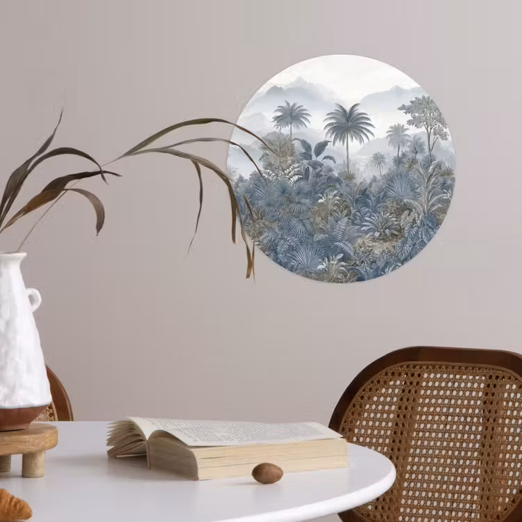Jungle - Landschap - Blauw Wandcirkel behangsticker klein -sfeer3