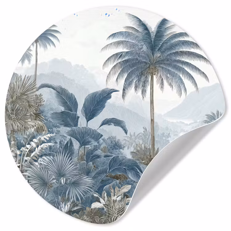 Jungle - Modern - Blauw - Groen Wandcirkel behangsticker klein -3d