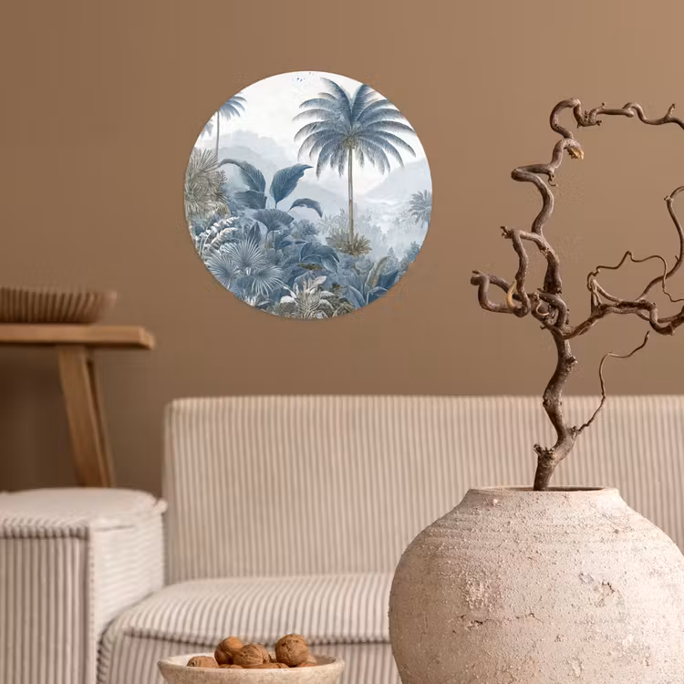 Jungle - Modern - Blauw - Groen Wandcirkel behangsticker klein -sfeer1