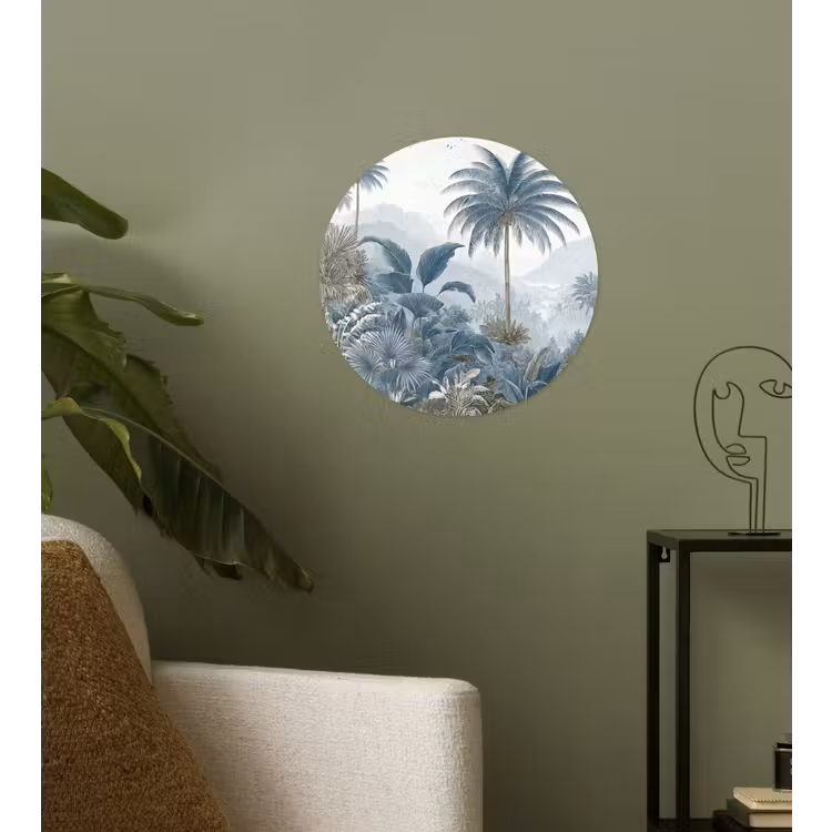 Jungle - Modern - Blauw - Groen Wandcirkel behangsticker klein -sfeer2