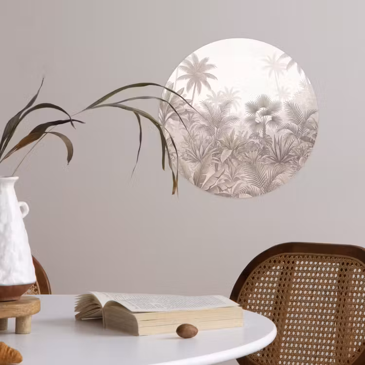 Jungle - Tropisch - Natuur -Vintage - Beige Wandcirkel behangsticker klein -sfeer3