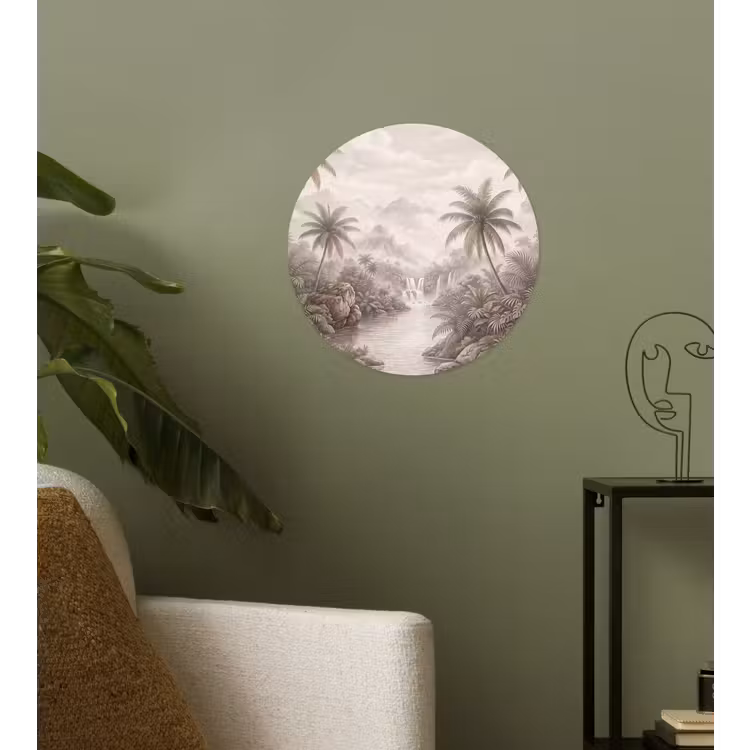 Jungle - Watervallen - Tropisch - Illustratie Wandcirkel behangsticker klein -sfeer2