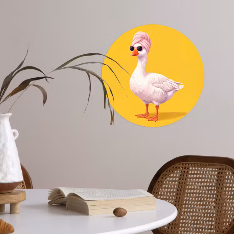 Eend - Zonnebril - Geel Wandcirkel behangsticker klein -sfeer3