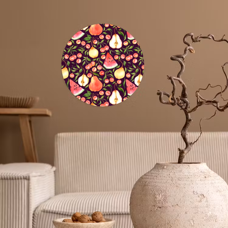 Donker - Bladeren - Fruit - Patroon Wandcirkel behangsticker klein 186 -sfeer1