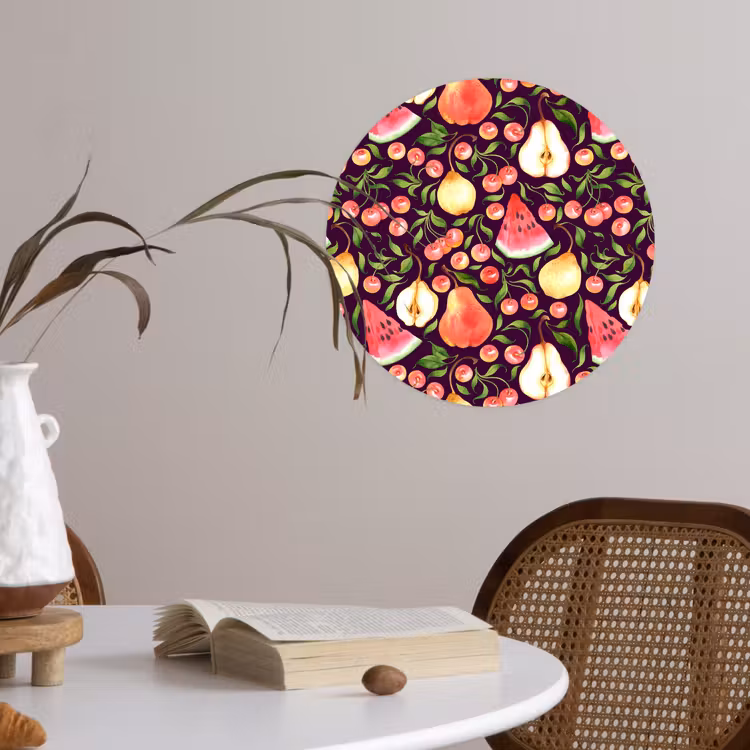 Donker - Bladeren - Fruit - Patroon Wandcirkel behangsticker klein 186 -sfeer3