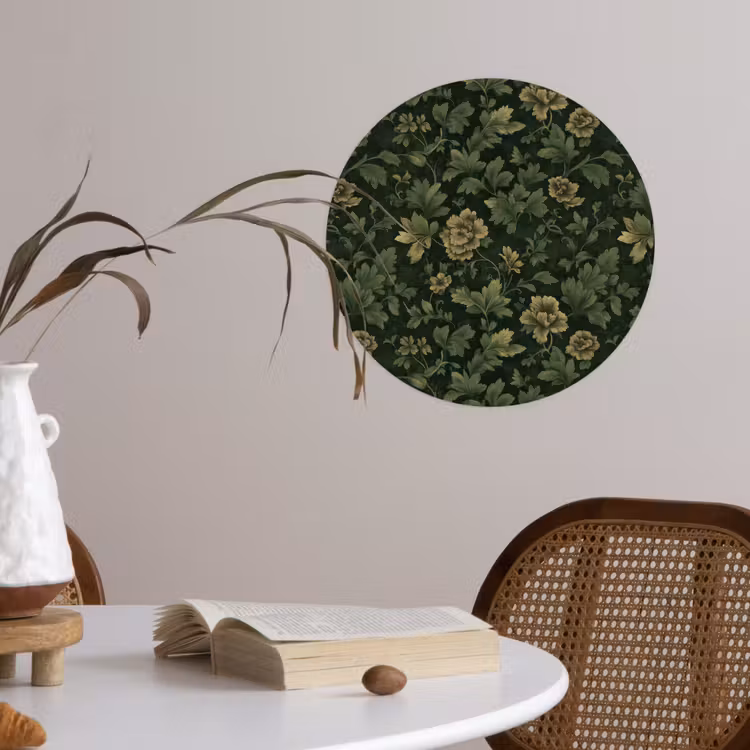 Donker - Groen - Goud - Botanisch Wandcirkel behangsticker klein 186 -sfeer3