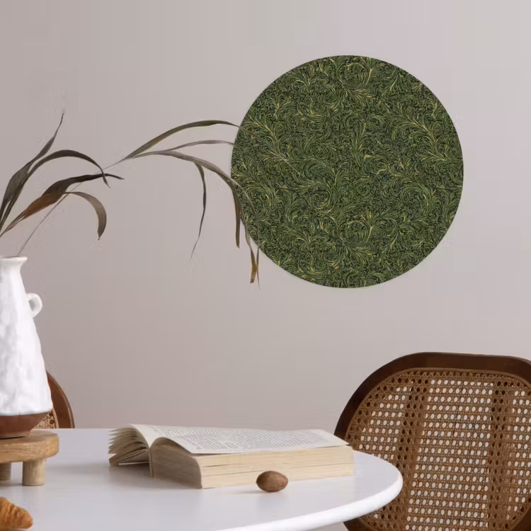 Donker - Groen - Krullend - Botanisch Wandcirkel behangsticker klein 186 -sfeer3