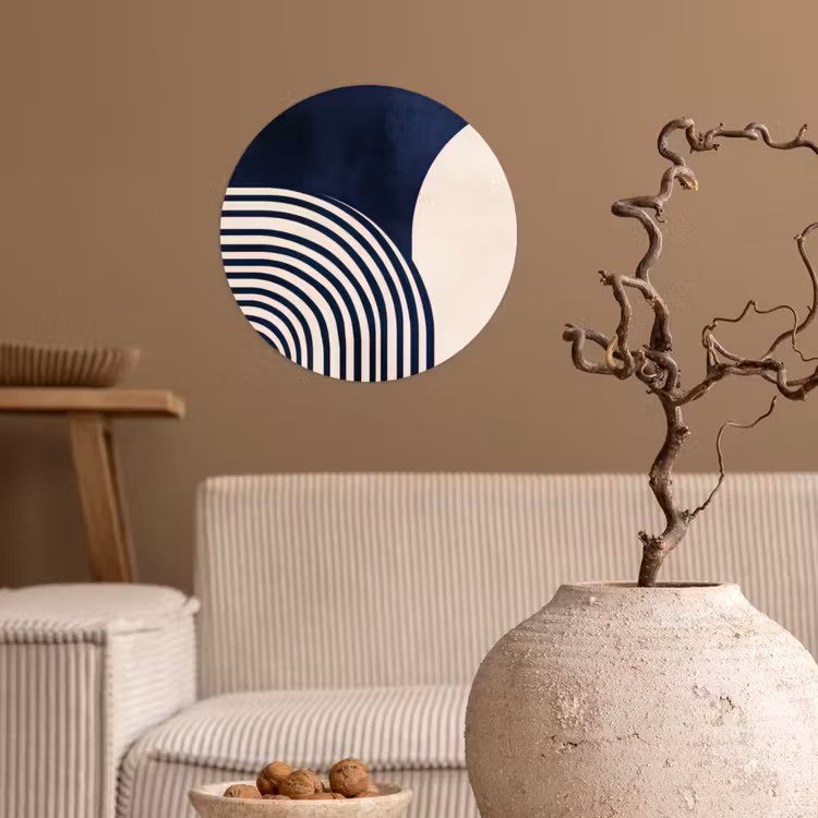Donkerblauw - Abstract - Lijnen Wandcirkel behangsticker klein -sfeer1