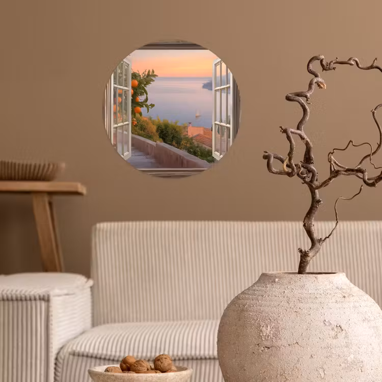 Doorkijk - Uitzicht - Meer - Landschap Wandcirkel behangsticker klein -sfeer1